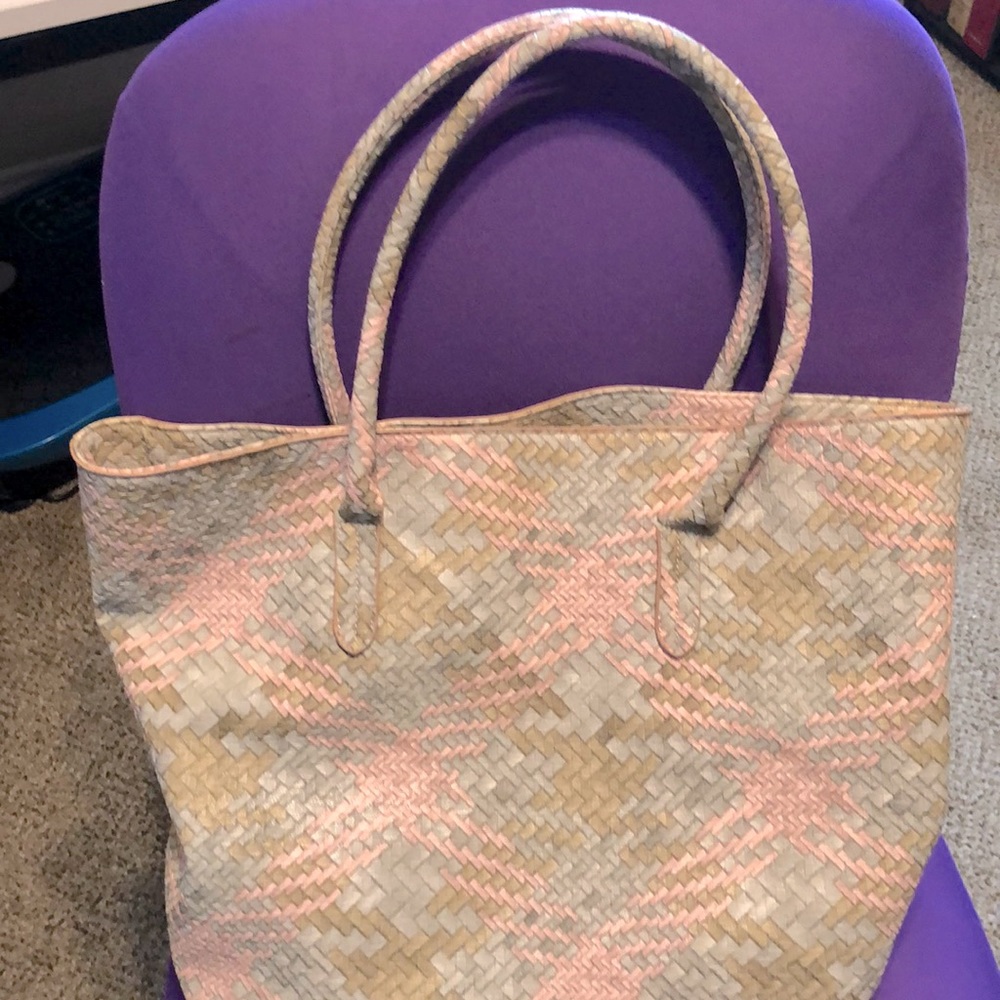 Charming Charlie Pink & Multicolored Faux Leather Braided Design Shoulder Bag